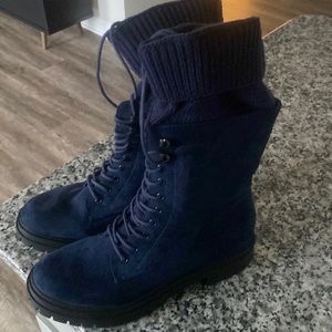 Shoe Dazzle navy sock combat boots
